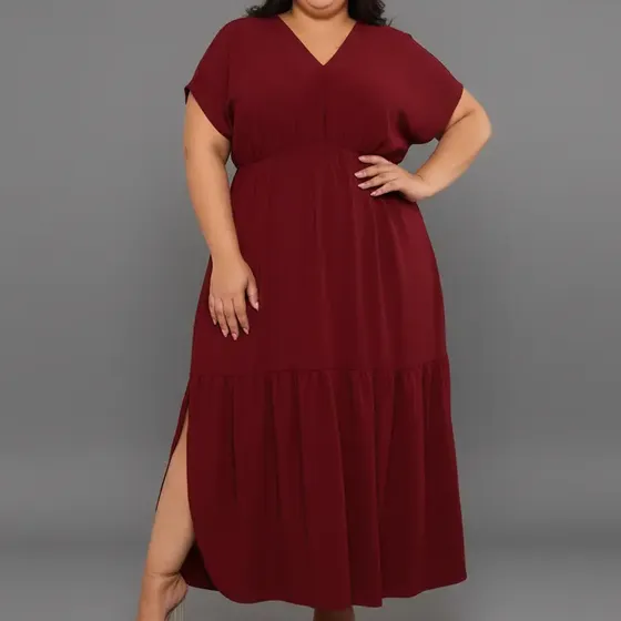 Vestido Plus Size Com Lastéx Longo Elegante E Soltinho