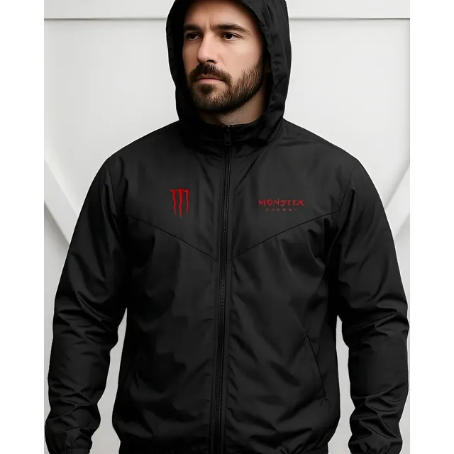 Jaqueta Masculino Corta Vento Red Monster Capuz Bolso Zíper