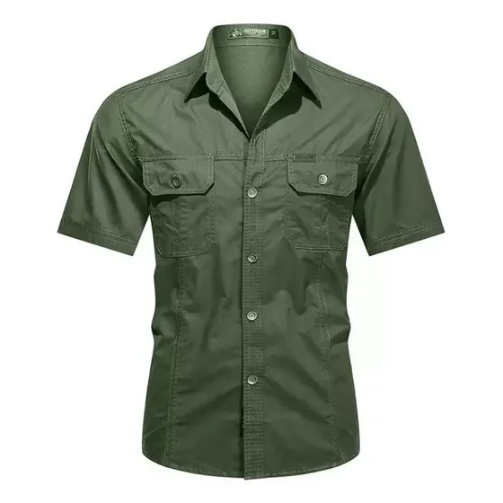 Camisa Militar Masculina De Manga Curta Com Botões 2023