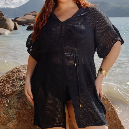Saída De Praia Plus Size Feminino Fechada Ajustável Verão