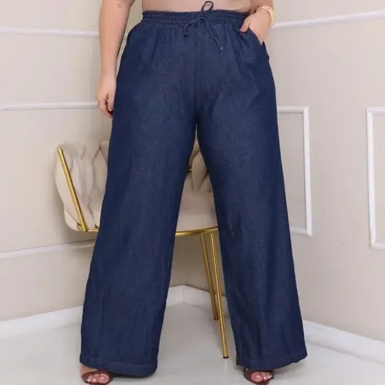 Calça Pantalona Wide Plus Size Jeans Feminina Gg G1 G2 G3
