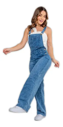 Jardineira Jeans Slim Com Elastano Cintura Alta Na Promoção