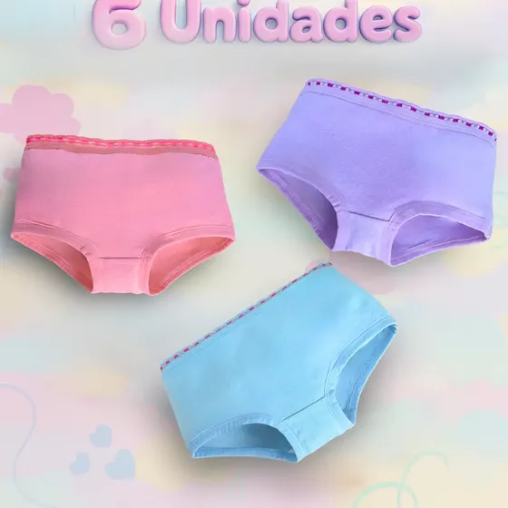 06 Calcinhasas Infantil Feminina Box Algodao Conforto Macia
