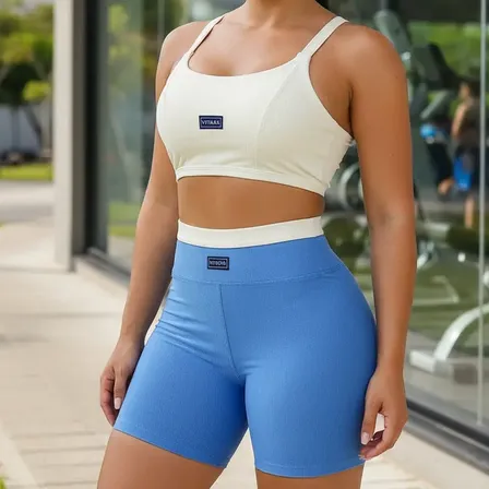 Conjunto Feminino Short Cintura Alta Duas Cores Academia