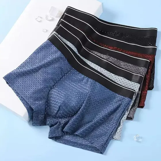 5 Cuecas Boxer Masculinas De Tecido De Seda Gelada Com Malha