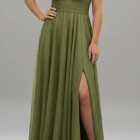 Vestido Longo Para Festa Com Fenda Madrinha Tule Brilho
