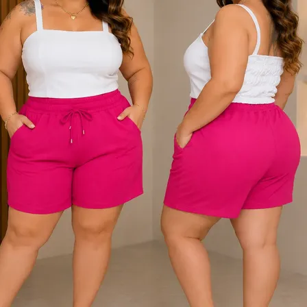 Short Feminino Plus Size Moletinho Casual Verão