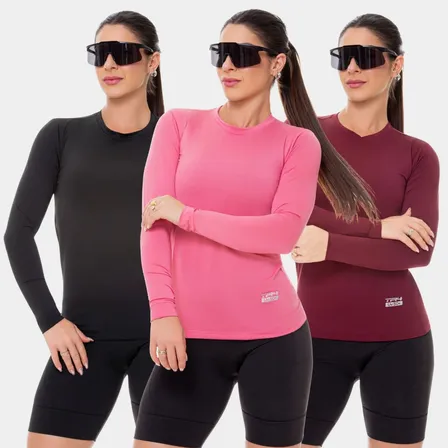 Kit 3 Camisetas Feminina Uv Solar Secagem Rápida Leve Verão