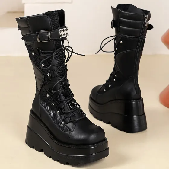 Plataforma Botas Super High Wedge Knight Punk Midcalf