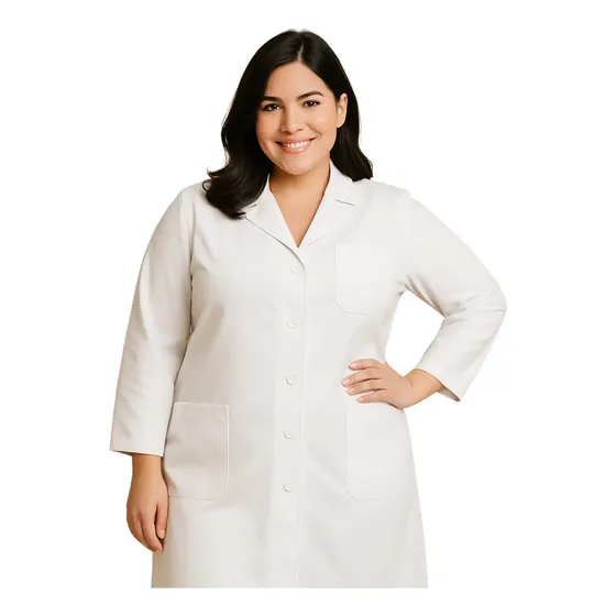 Jaleco Avental Branco Feminino Plus Size Manga Longa Bolsos