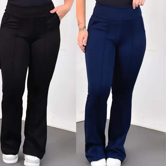 Kit 2 Calça Flare Feminina Flare Bailarina Cores Dois Bolsos