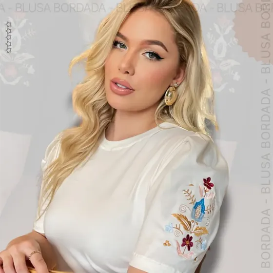 Blusa Bordada Princesa Feminina Evangélica Algodão