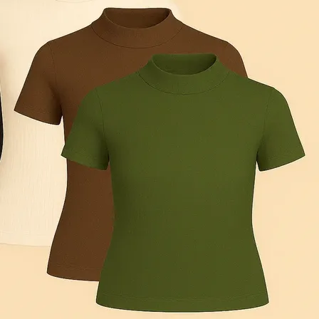 Kit 4 Blusas Feminina Básica Camiseta Gola Alta Trabalho
