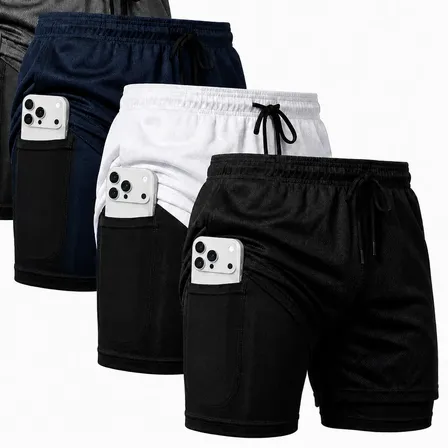Kit 4 Bermudas 2 Em 1 Masculino Corrida Academia Treino