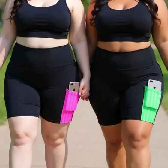 Kit 2 Bermudas Ciclista C/ Bolso Cós Alta Plus Size Fitness.