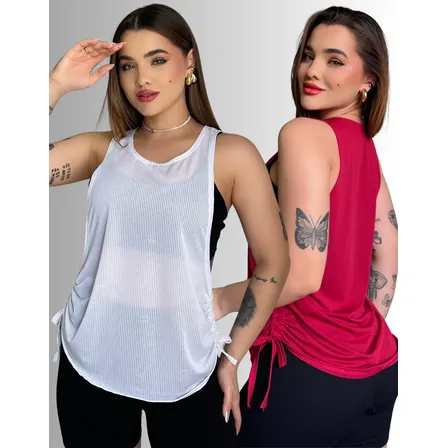 Kit 2 Blusas Fitness Feminina Regata Básica Dry Fit Treino