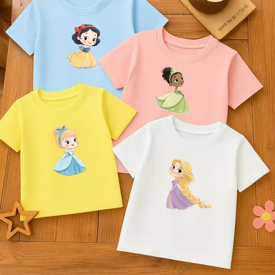 Kit 4 Camisetas Infantil Feminina Menina Estampa Princesas