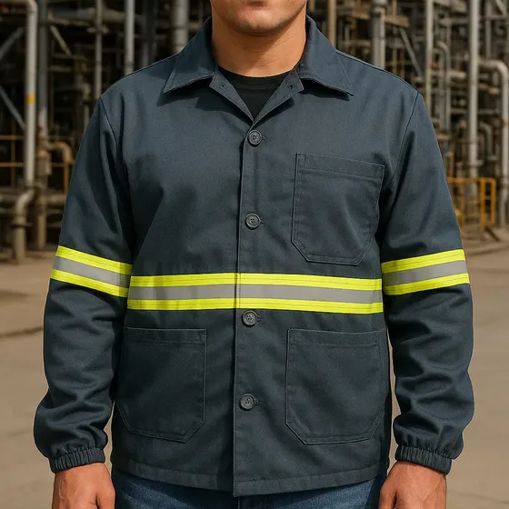 Jaleco Brim Faixa Refletiva Profissional Camisa De Trabalho