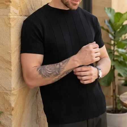 Camiseta Masculina Tricô Modal Premium Canelada Macia Social