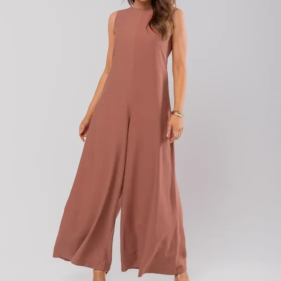 Macacão Feminino Alfaiataria Pantalona Com Faixa