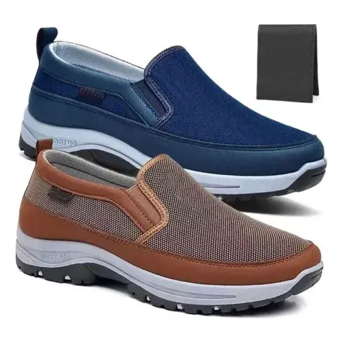 Kit 2 Tênis Mocasssim Masculino Ortopédico Casual + Carteira