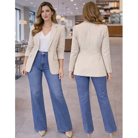 Blazer Feminino Terninho Social Alfaiataria Com Botão