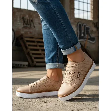 Tênis Moleca Feminino Casual Nude Perfurado Solado Branco