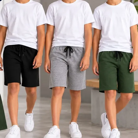 Kit 3 Bermuda Shorts Infantil Juvenil Moletom Básica Menino