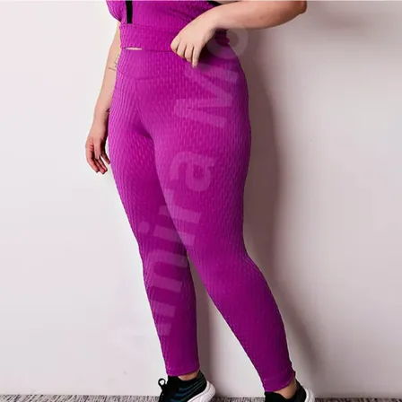 Plus Size Legging Bolha Cós Alto Textura Flocada