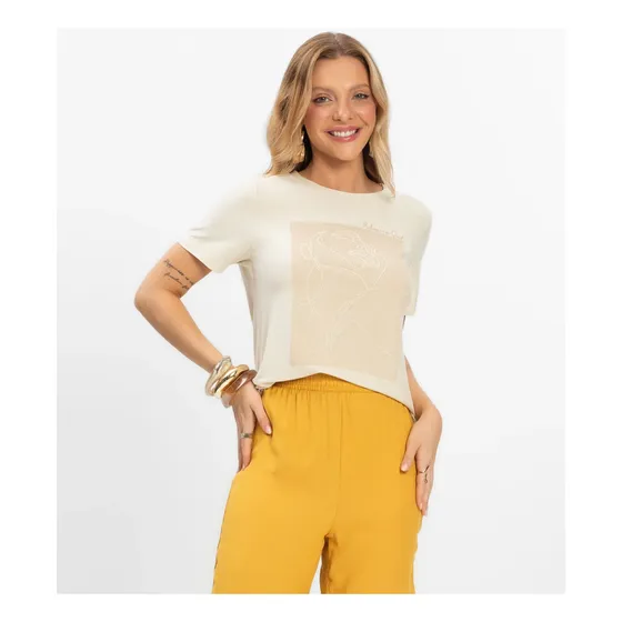 Blusa Feminina Visco Creponada Rovitex Bege