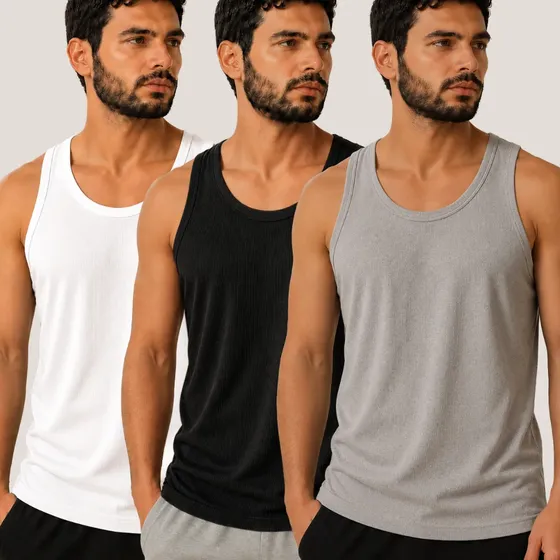 Kit 3 Regata Americana Canelada Masculina Academia Verão