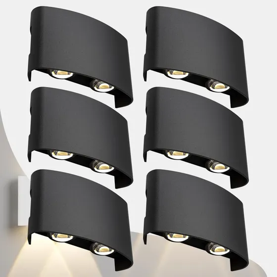 Kit 6 Arandela Led Meia Lua Parede 4w 4 Fachos Branco/ Preto