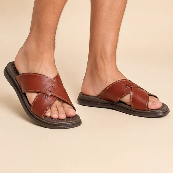 Chinelo Ortopédico Anatômico Anti Stress Masculino Couro