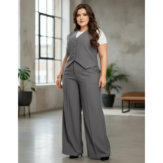 Conjunto Feminino Plus Size Colete E Calça Pantalona