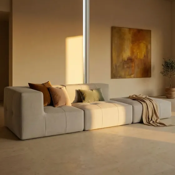 Sofá Modular Na Caixa Boucle 2 Lugares Com 1 Braço 1 Chaise