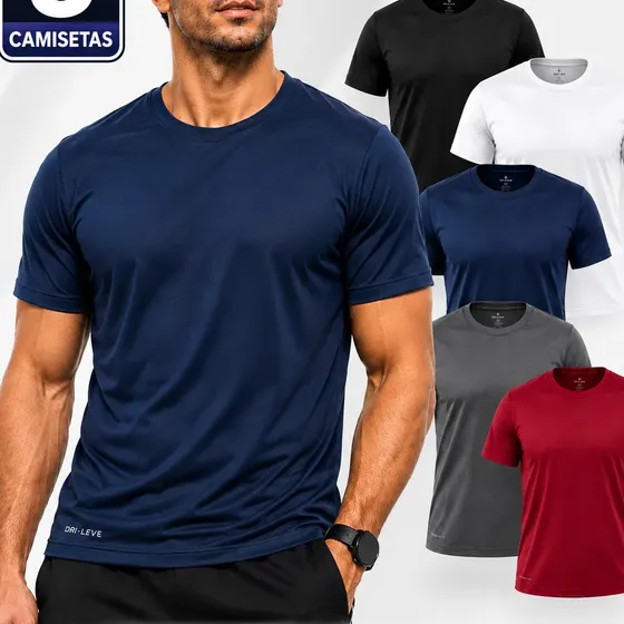 Kit 5 Camisetas Masculina Academia Dry Fit Nanofit Anti Suor