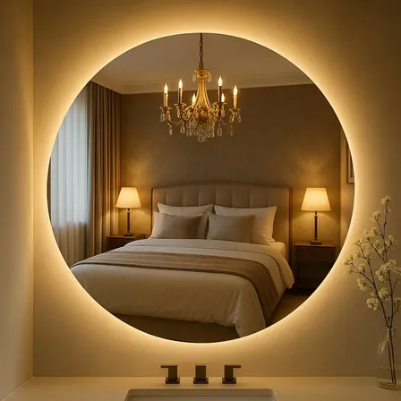 Espelho Redondo 120x120 Cm Lapidado Led Indireto Decorativo