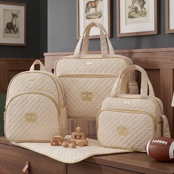 Kit Bolsas Saída Maternidade Bebê 4 Peças Coroa Dourada