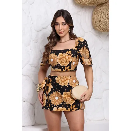 Conjunto Short Saia + Cropped Princesa Premium Com Bojo