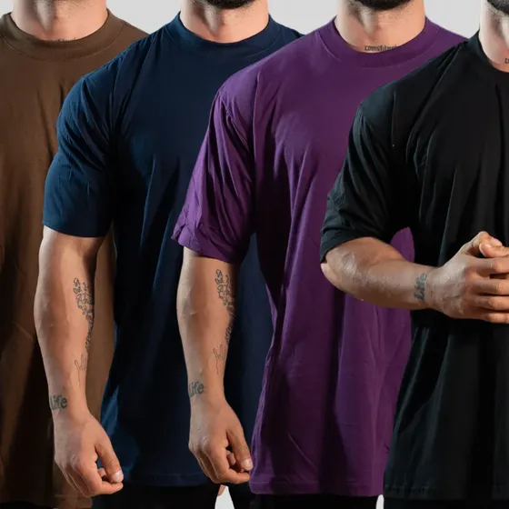 Kit 4 Camiseta Oversized Streetwear Básica Gola Alta Algodão