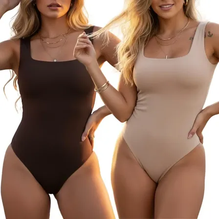 Kit 2 Body Feminino Sem Manga Decote Quadrado Alças Largas