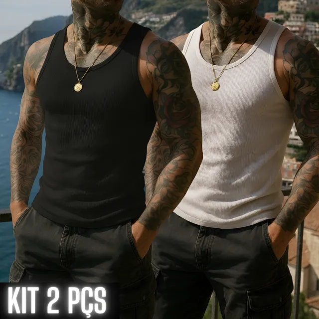 Kit 2 Regatas Americana Masculina Canelada Academia Qualidad