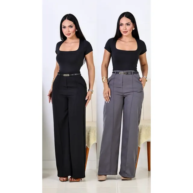 Kit 2 Calça Pantalona Feminina Alfaiataria Elegante C/ Cinto