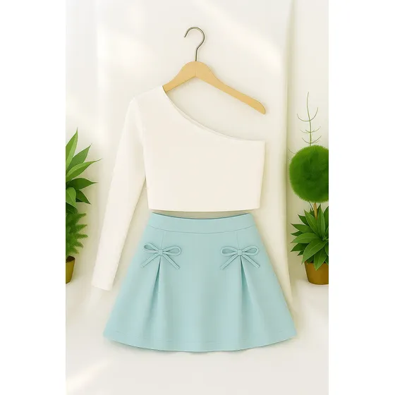 Conjunto Infantil Blogueirinha Saia De Laço Mais Blusa