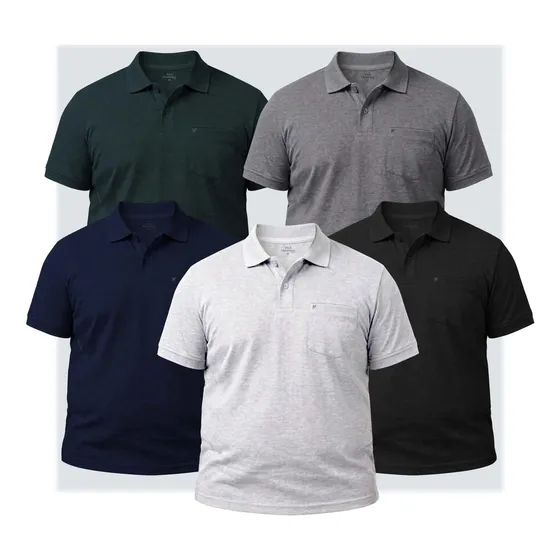 Kit 5 Camisas Camiseta Gola Polo Masculina Premium Bolso