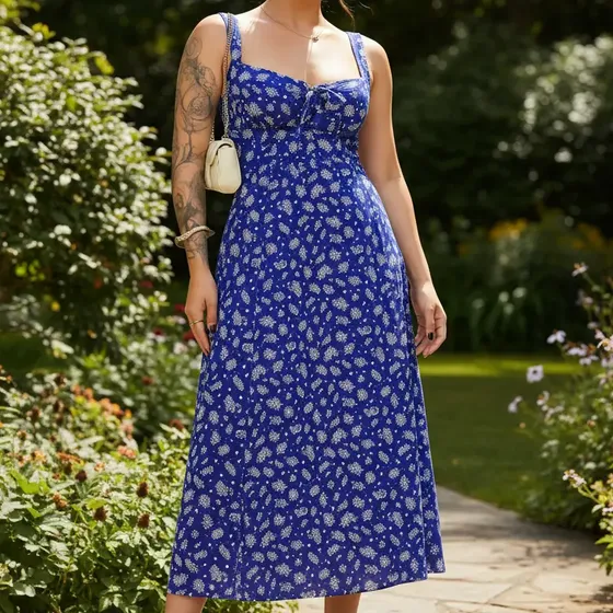 Vestido Midi Floral Com Fenda Feminino Estilo Blogueira