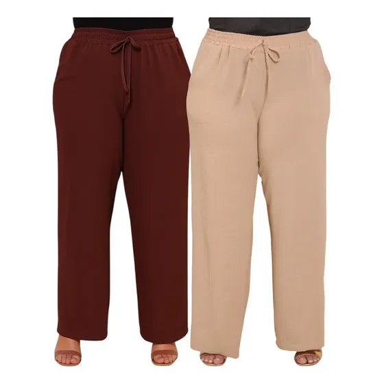 Kit 2 Calça Feminina Plus Size Pantalona Wide Leg Elastico