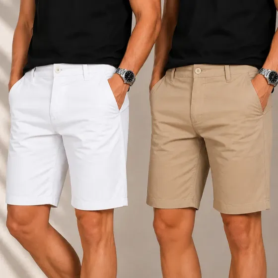 Kit Com 2 Bermudas Masculina Social Chino Sarja Sport Fino