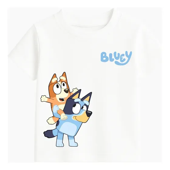 Camiseta Infantil Bluey E Bingo Desenho Infantil Tendência