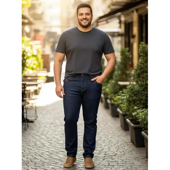 Calça Jeans Masculina Plus Size T. Grande Reforçada Elastáno